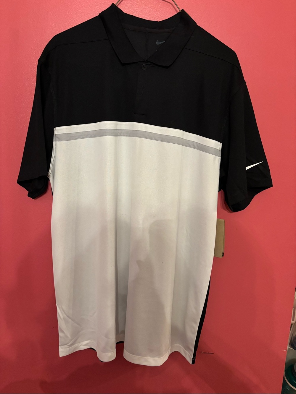 Nike Black and White Men’s Striped Golf Polo SZ LARGE 🆕